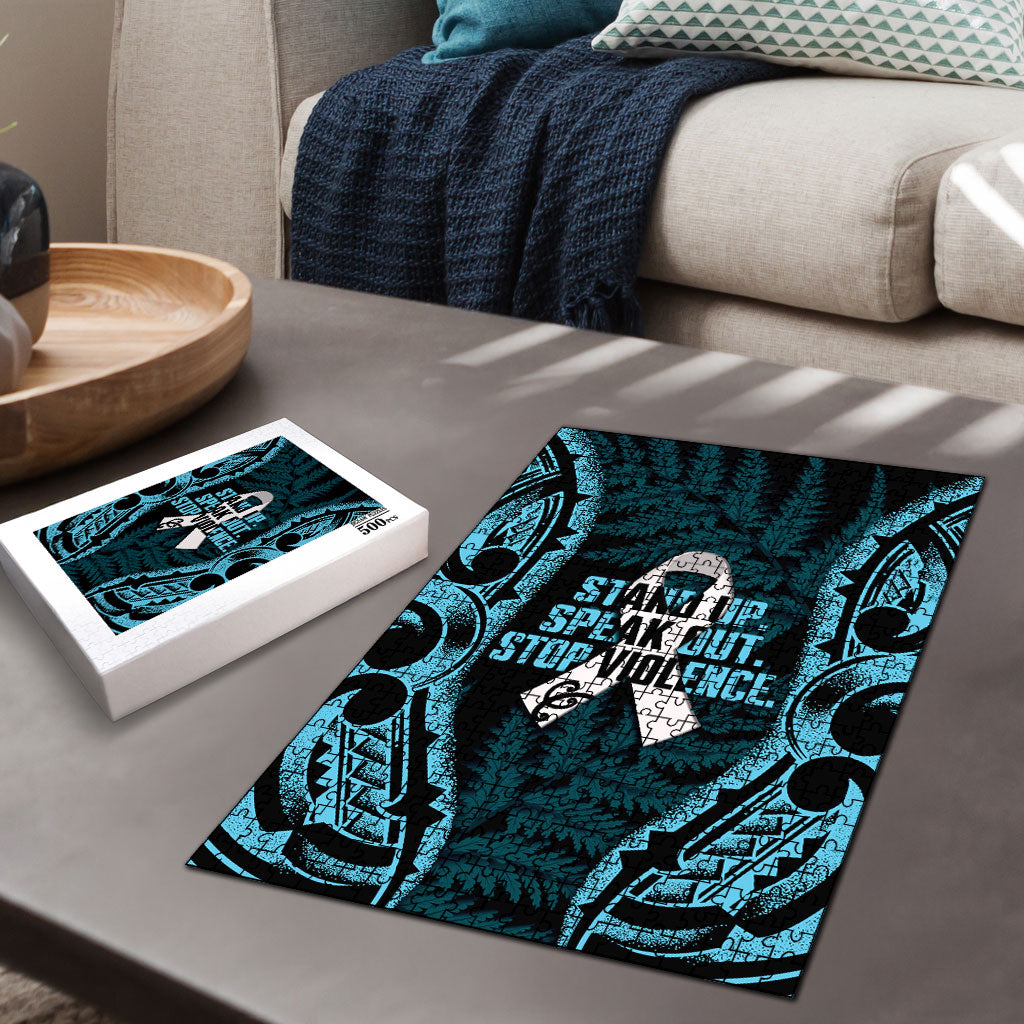 White Ribbon Day New Zealand Puzzle Respect Women Maori Pattern Blue LT14 - Polynesian Pride