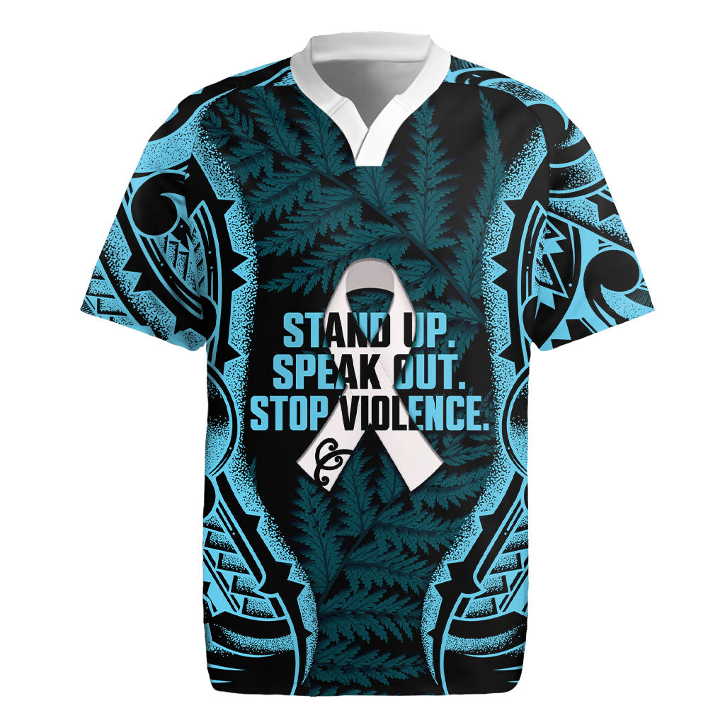 White Ribbon Day New Zealand Rugby Jersey Respect Women Maori Pattern Blue LT14 Blue - Polynesian Pride