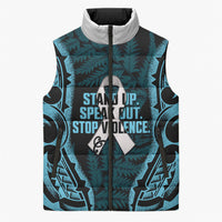 White Ribbon Day New Zealand Sleeveless Puffer Jacket Respect Women Maori Pattern Blue LT14 Unisex Blue - Polynesian Pride