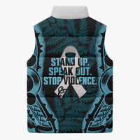 White Ribbon Day New Zealand Sleeveless Puffer Jacket Respect Women Maori Pattern Blue LT14 - Polynesian Pride