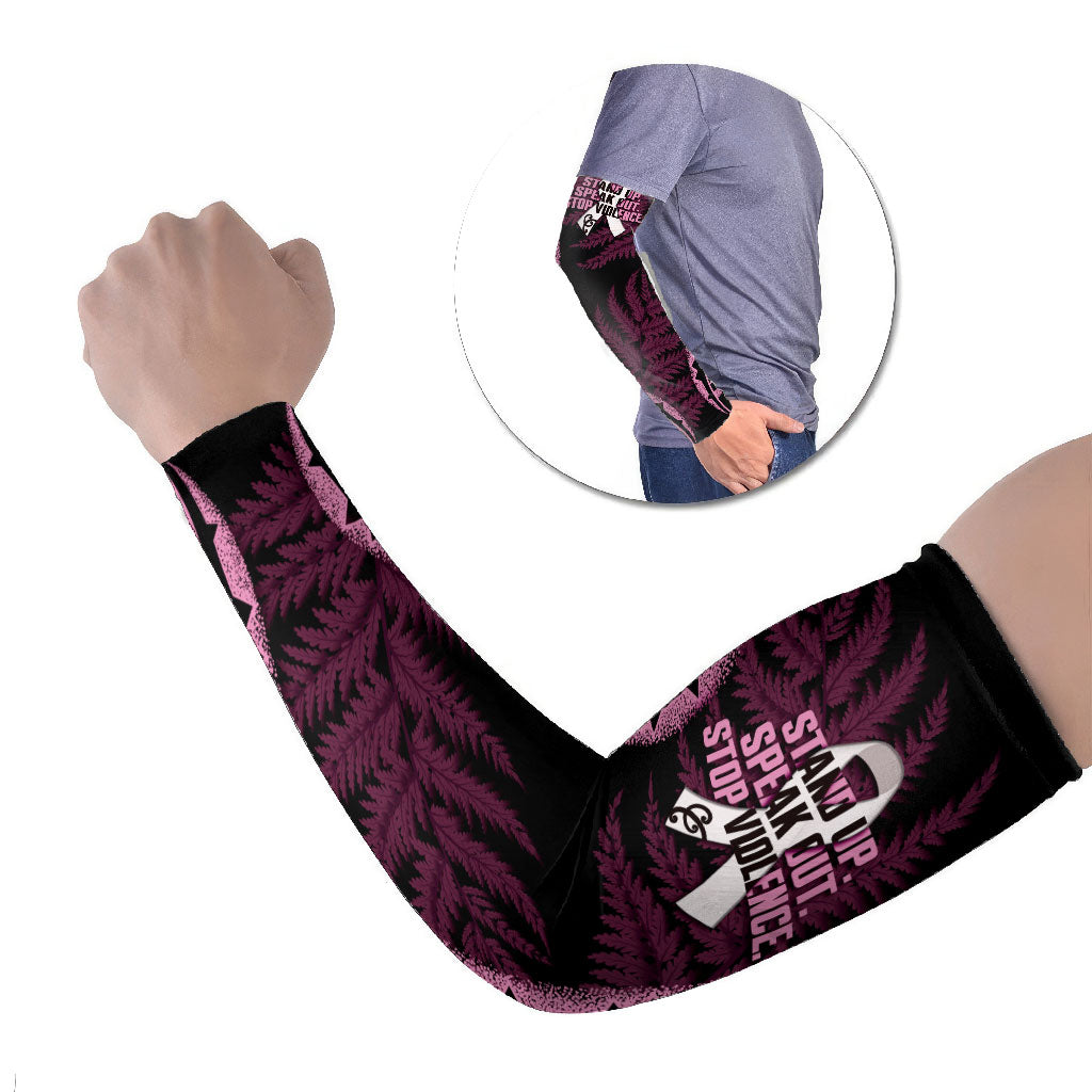 White Ribbon Day New Zealand Arm Sleeves Respect Women Maori Pattern Pink LT14 Set of 2 Pink - Polynesian Pride