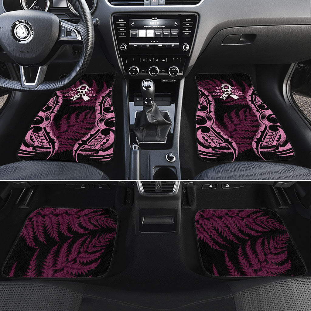 White Ribbon Day New Zealand Car Mats Respect Women Maori Pattern Pink LT14 Set 4pcs Pink - Polynesian Pride