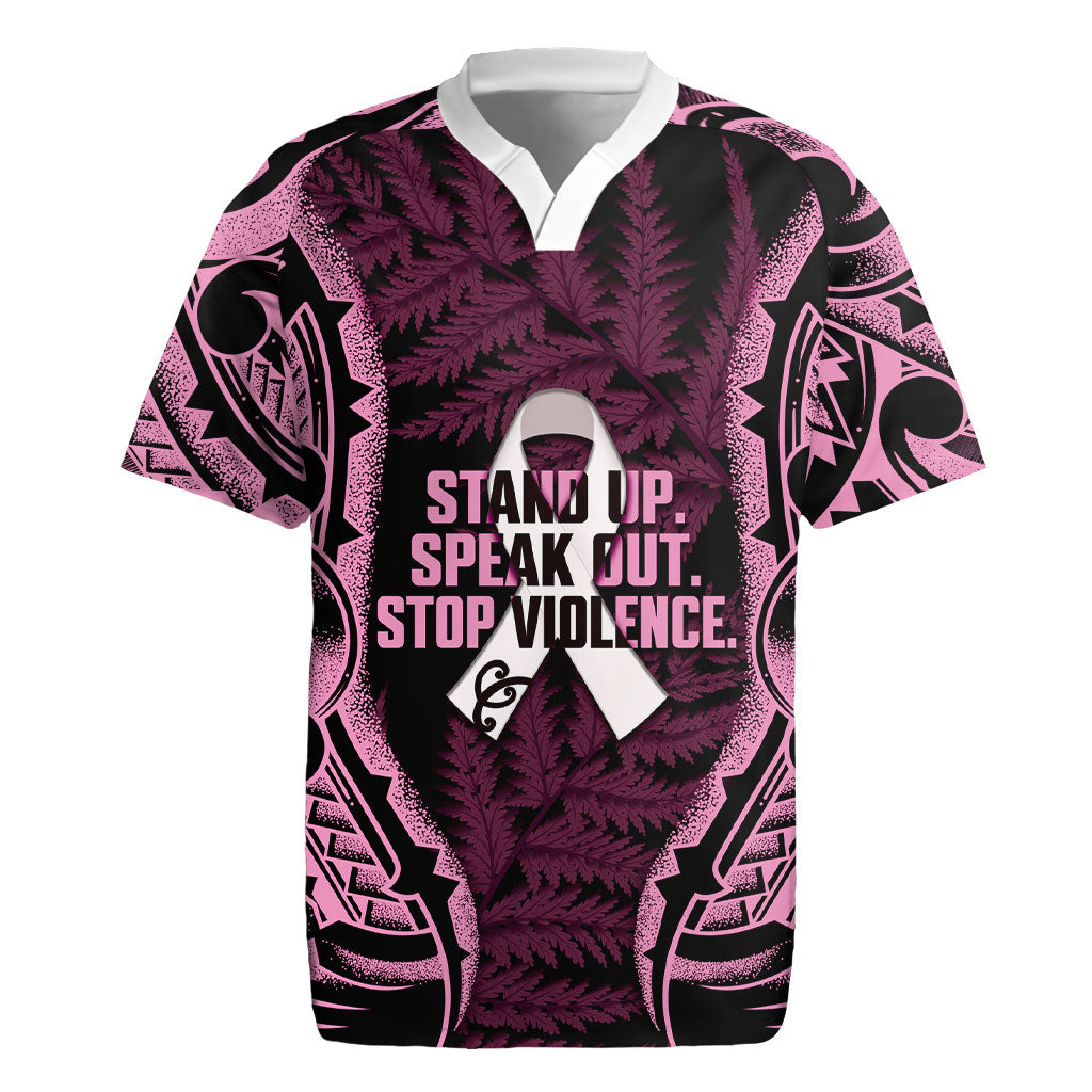 White Ribbon Day New Zealand Rugby Jersey Respect Women Maori Pattern Pink LT14 Pink - Polynesian Pride