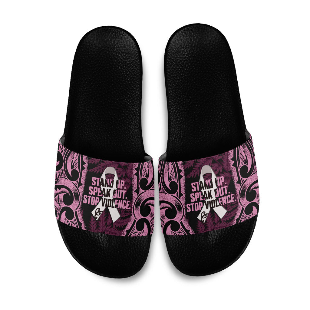 White Ribbon Day New Zealand Slide Sandals Respect Women Maori Pattern Pink LT14 Pink - Polynesian Pride