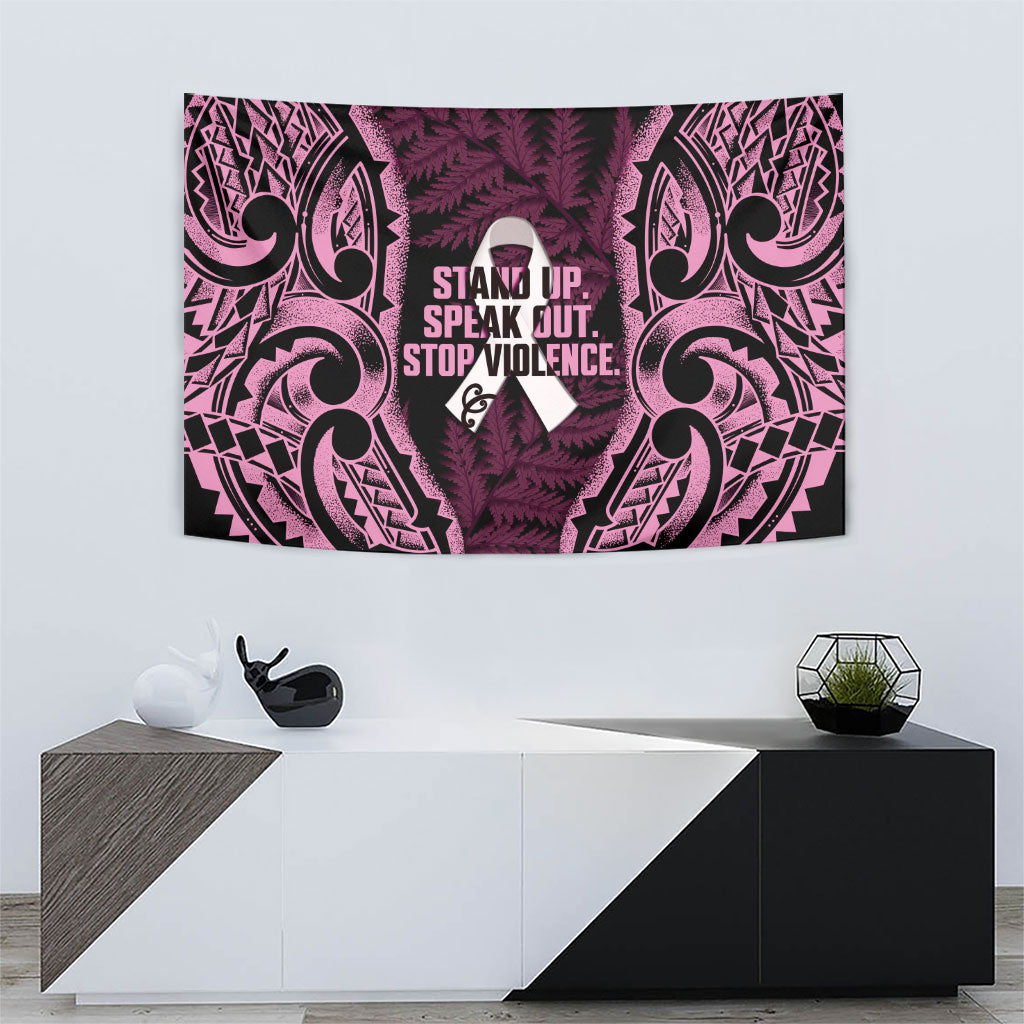 White Ribbon Day New Zealand Tapestry Respect Women Maori Pattern Pink LT14 - Polynesian Pride
