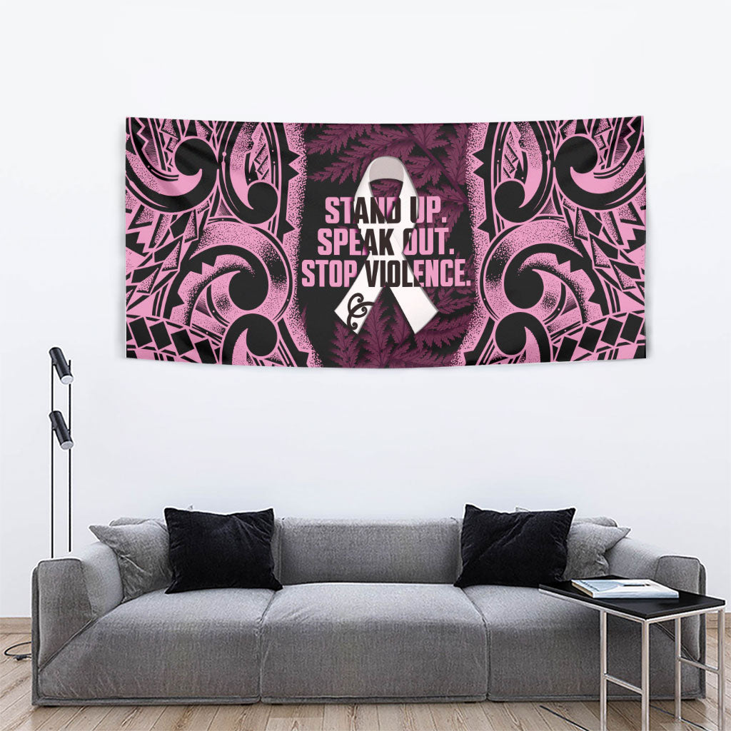 White Ribbon Day New Zealand Tapestry Respect Women Maori Pattern Pink LT14 - Polynesian Pride