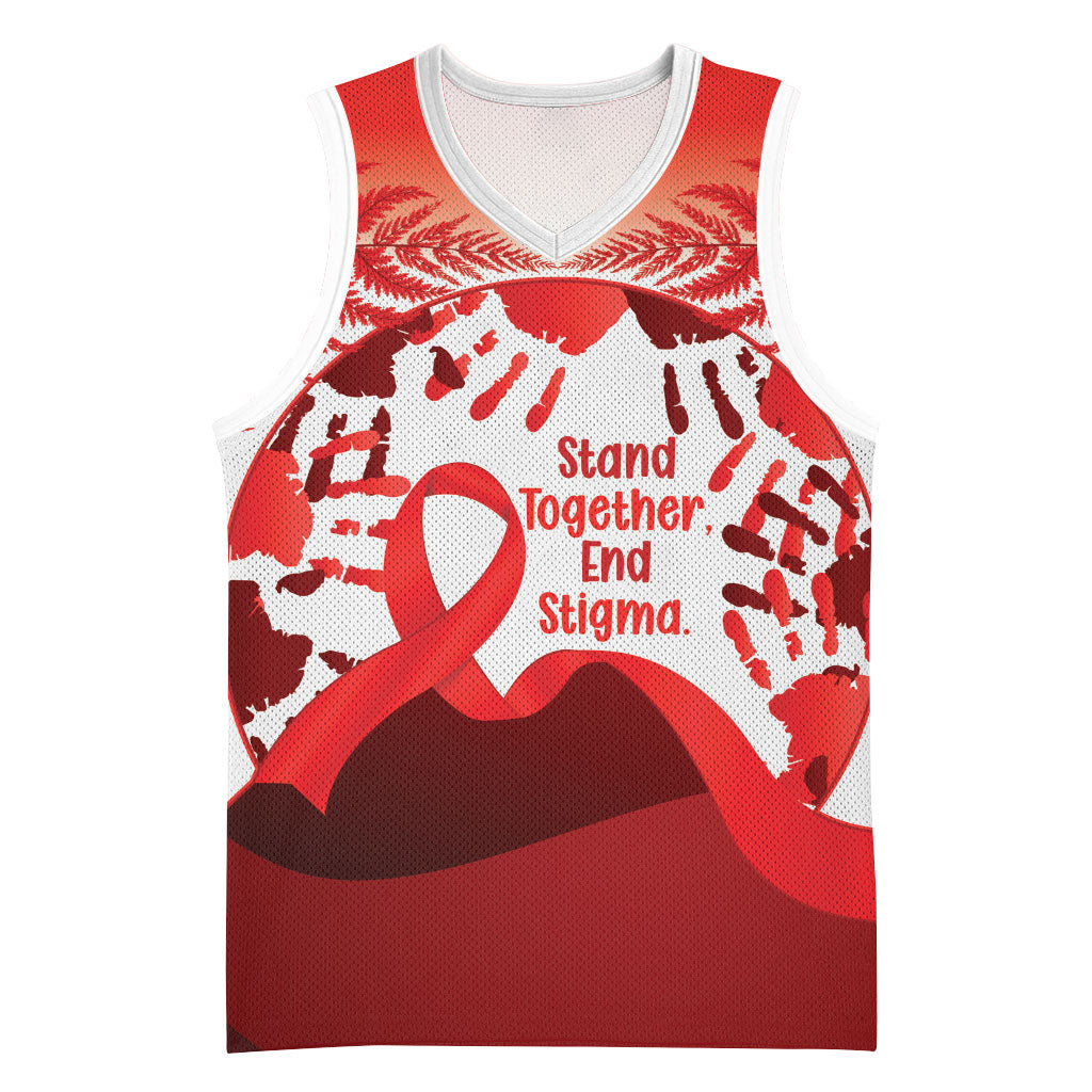 Red Ribbon Day New Zealand Basketball Jersey Stand Together End Stigma NZ Fern LT14 Unisex Red - Polynesian Pride