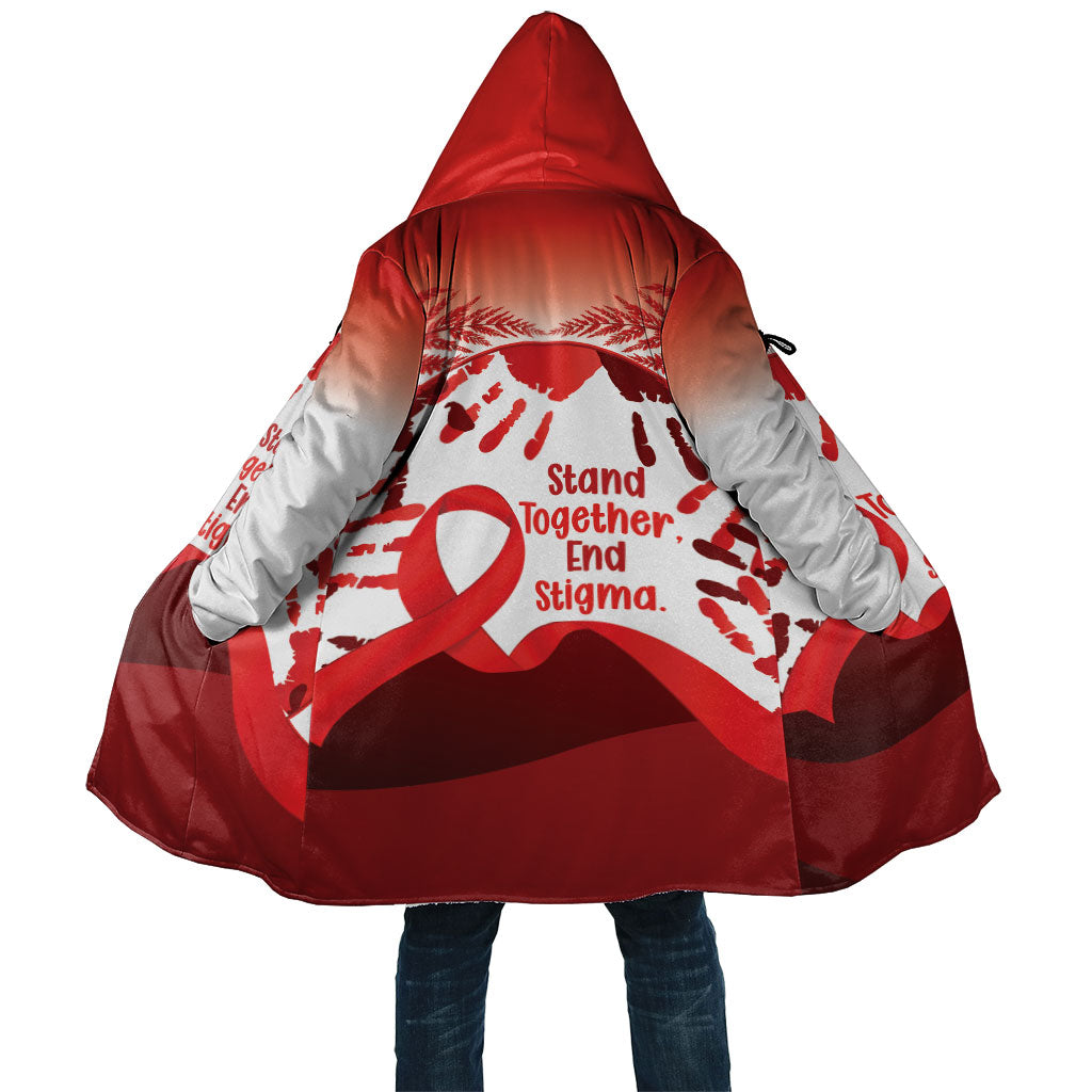 Red Ribbon Day New Zealand Cloak Stand Together End Stigma NZ Fern LT14 Unisex Red - Polynesian Pride