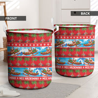 Hawaii Mele Kalikimaka Laundry Basket Outrigger Canoe Santa Festive Palm Seamless LT14 - Polynesian Pride