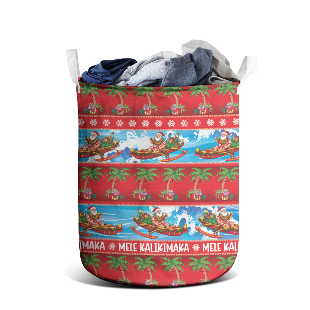 Hawaii Mele Kalikimaka Laundry Basket Outrigger Canoe Santa Festive Palm Seamless LT14 - Polynesian Pride