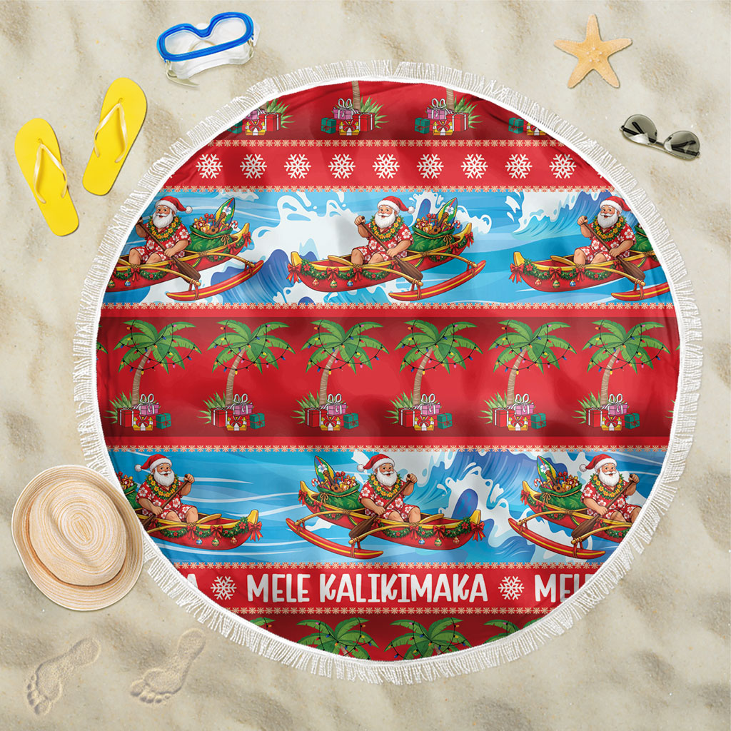 Hawaii Mele Kalikimaka Beach Blanket Outrigger Canoe Santa Festive Palm Seamless LT14 One Size 150cm Red - Polynesian Pride