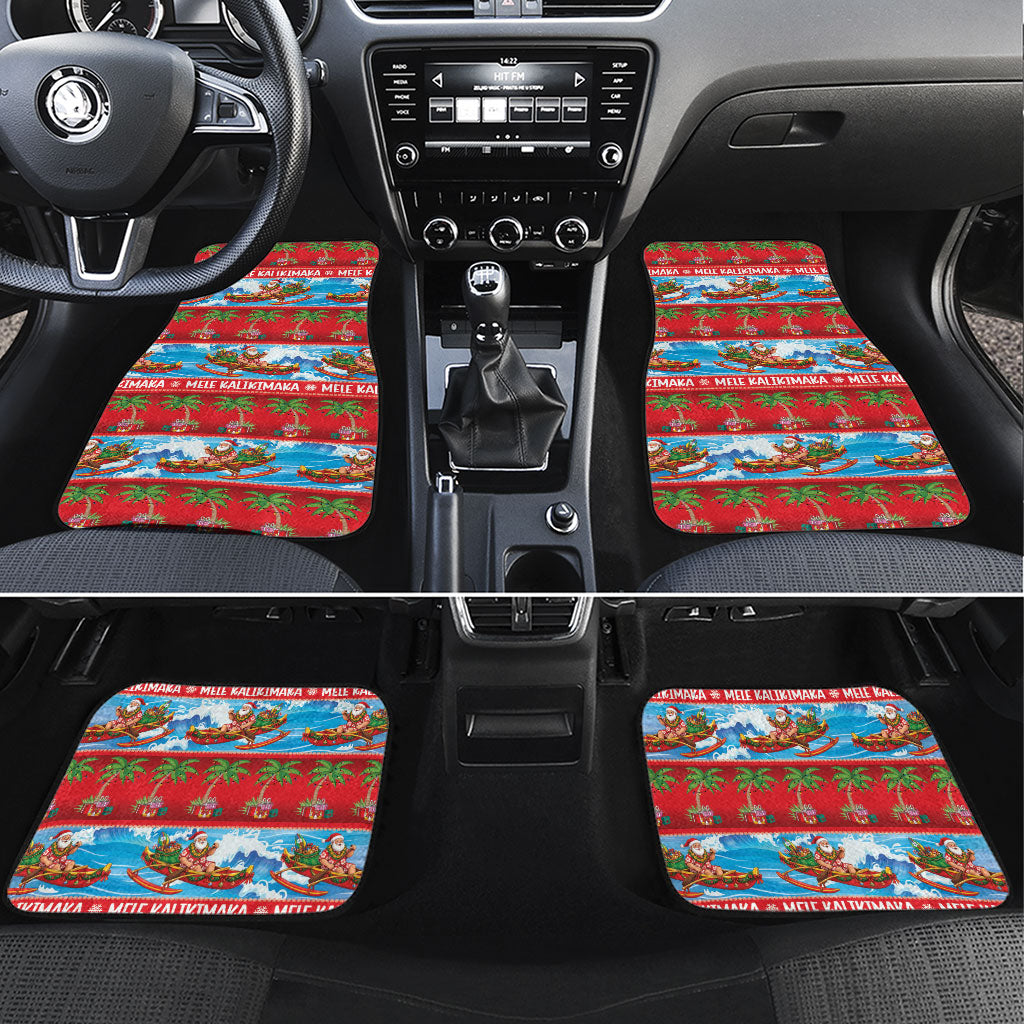 Hawaii Mele Kalikimaka Car Mats Outrigger Canoe Santa Festive Palm Seamless LT14 Set 4pcs Red - Polynesian Pride