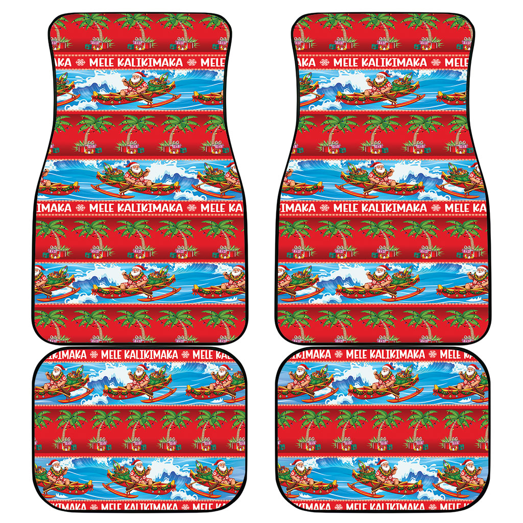Hawaii Mele Kalikimaka Car Mats Outrigger Canoe Santa Festive Palm Seamless LT14 - Polynesian Pride
