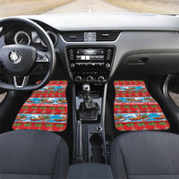 Hawaii Mele Kalikimaka Car Mats Outrigger Canoe Santa Festive Palm Seamless LT14 Set 2pcs - Front Red - Polynesian Pride