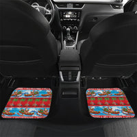 Hawaii Mele Kalikimaka Car Mats Outrigger Canoe Santa Festive Palm Seamless LT14 Set 2pcs - Back Red - Polynesian Pride