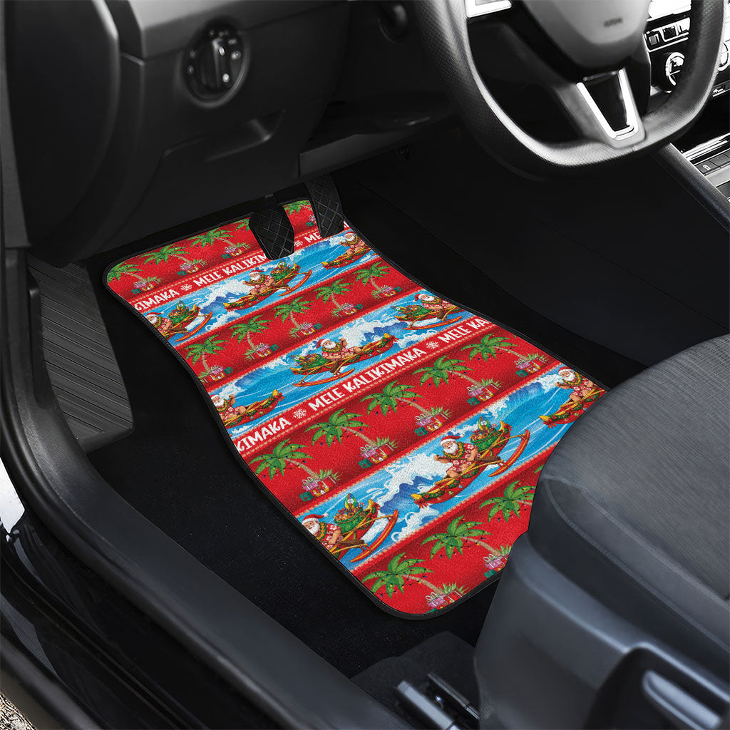 Hawaii Mele Kalikimaka Car Mats Outrigger Canoe Santa Festive Palm Seamless LT14 - Polynesian Pride