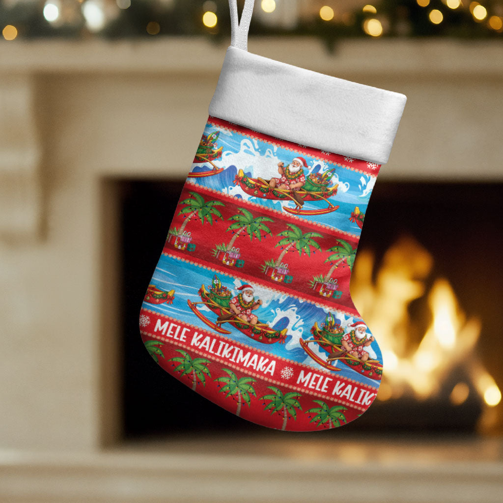 Hawaii Mele Kalikimaka Christmas Stocking Outrigger Canoe Santa Festive Palm Seamless LT14 Set of 2 Red - Polynesian Pride