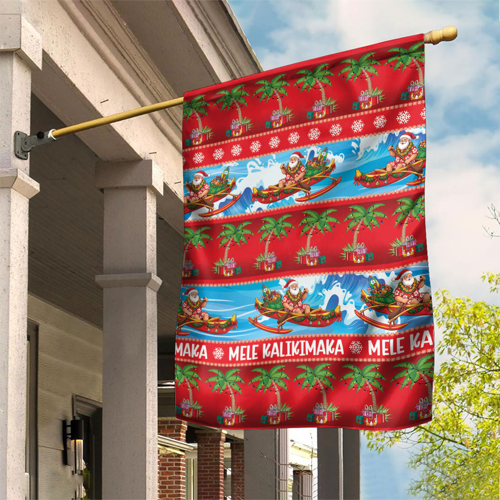 Hawaii Mele Kalikimaka Garden Flag Outrigger Canoe Santa Festive Palm Seamless LT14 House Flag Red - Polynesian Pride