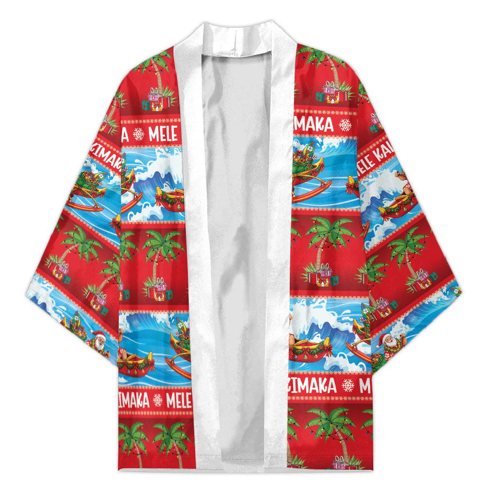 Hawaii Mele Kalikimaka Kimono Outrigger Canoe Santa Festive Palm Seamless LT14 Unisex Red - Polynesian Pride