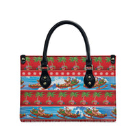 Hawaii Mele Kalikimaka Leather Bag Outrigger Canoe Santa Festive Palm Seamless LT14 - Polynesian Pride