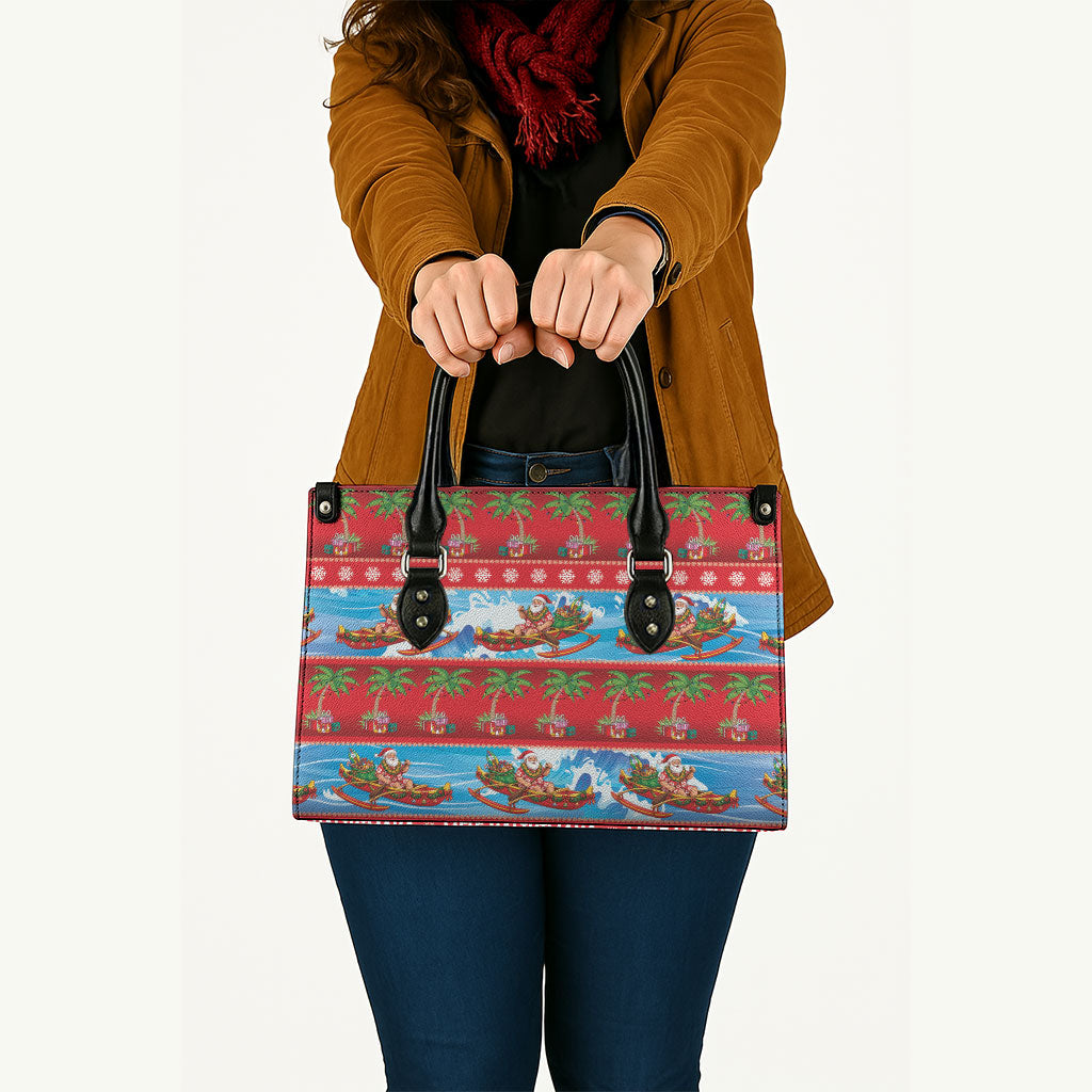 Hawaii Mele Kalikimaka Leather Bag Outrigger Canoe Santa Festive Palm Seamless LT14 - Polynesian Pride