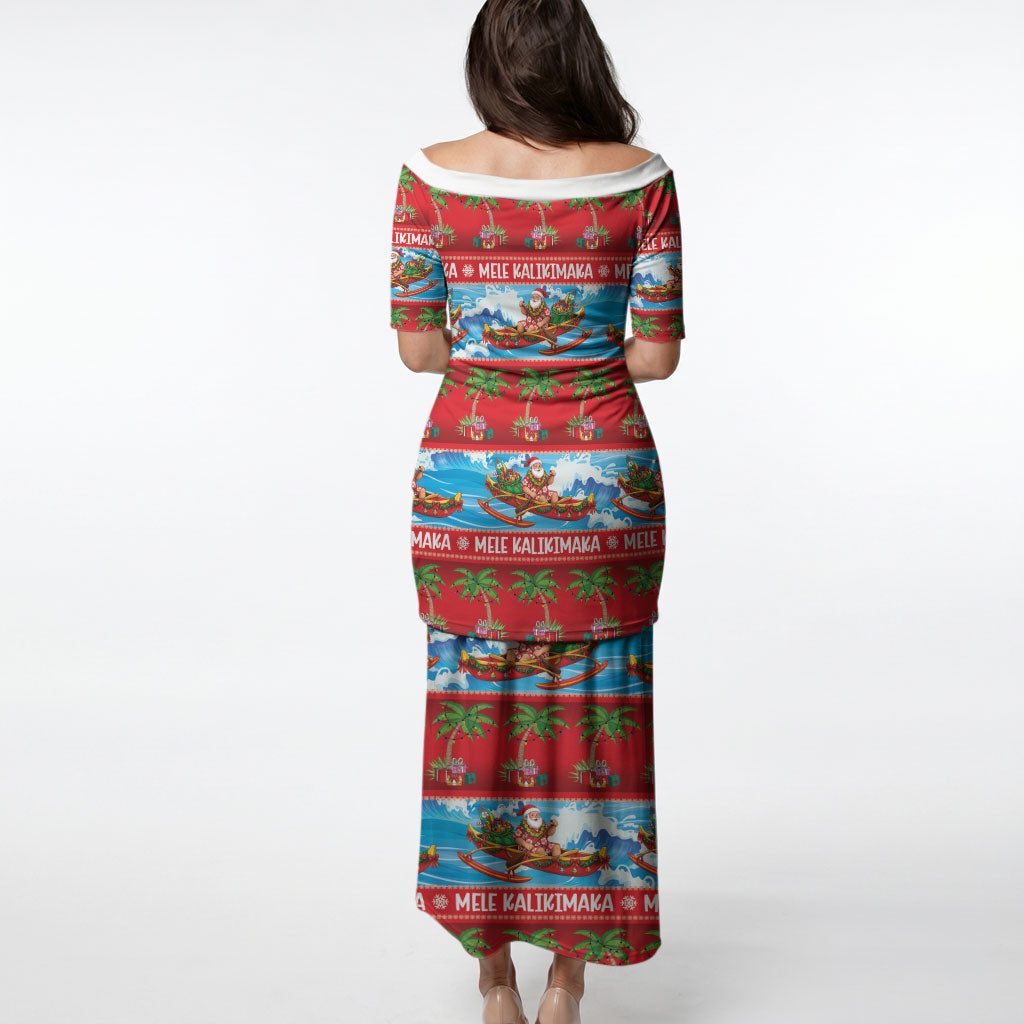 Hawaii Mele Kalikimaka Puletasi Outrigger Canoe Santa Festive Palm Seamless LT14 - Polynesian Pride