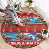 Hawaii Mele Kalikimaka Round Carpet Outrigger Canoe Santa Festive Palm Seamless LT14 - Polynesian Pride