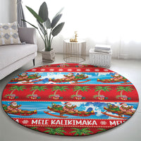 Hawaii Mele Kalikimaka Round Carpet Outrigger Canoe Santa Festive Palm Seamless LT14 - Polynesian Pride