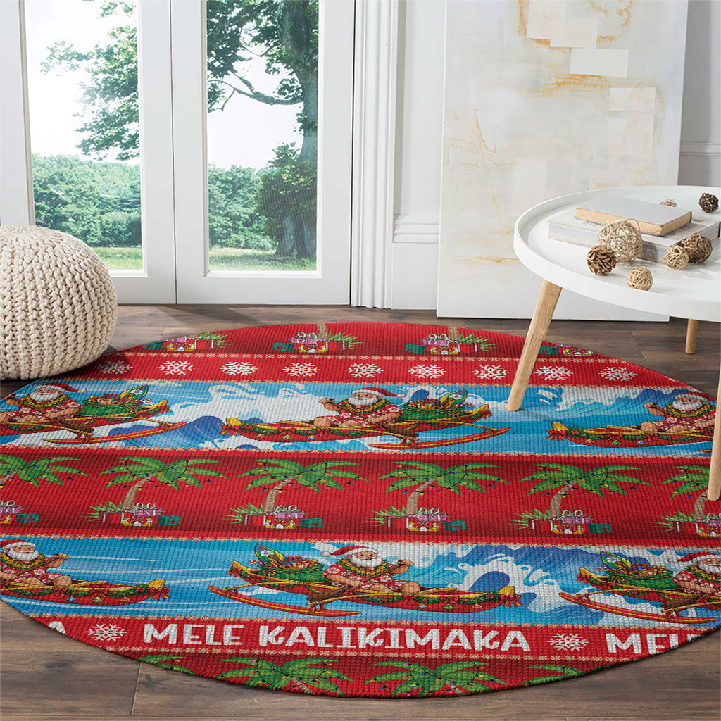 Hawaii Mele Kalikimaka Round Carpet Outrigger Canoe Santa Festive Palm Seamless LT14 - Polynesian Pride