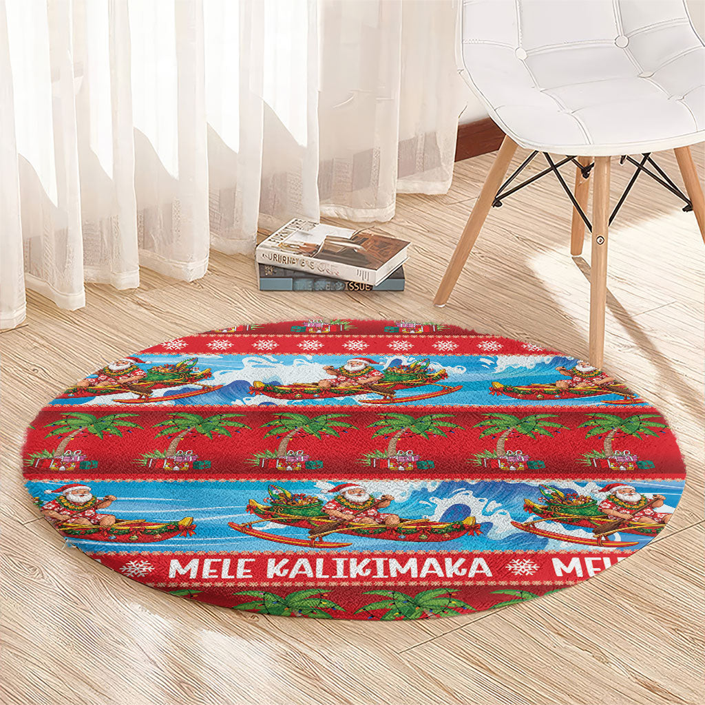 Hawaii Mele Kalikimaka Round Carpet Outrigger Canoe Santa Festive Palm Seamless LT14 - Polynesian Pride