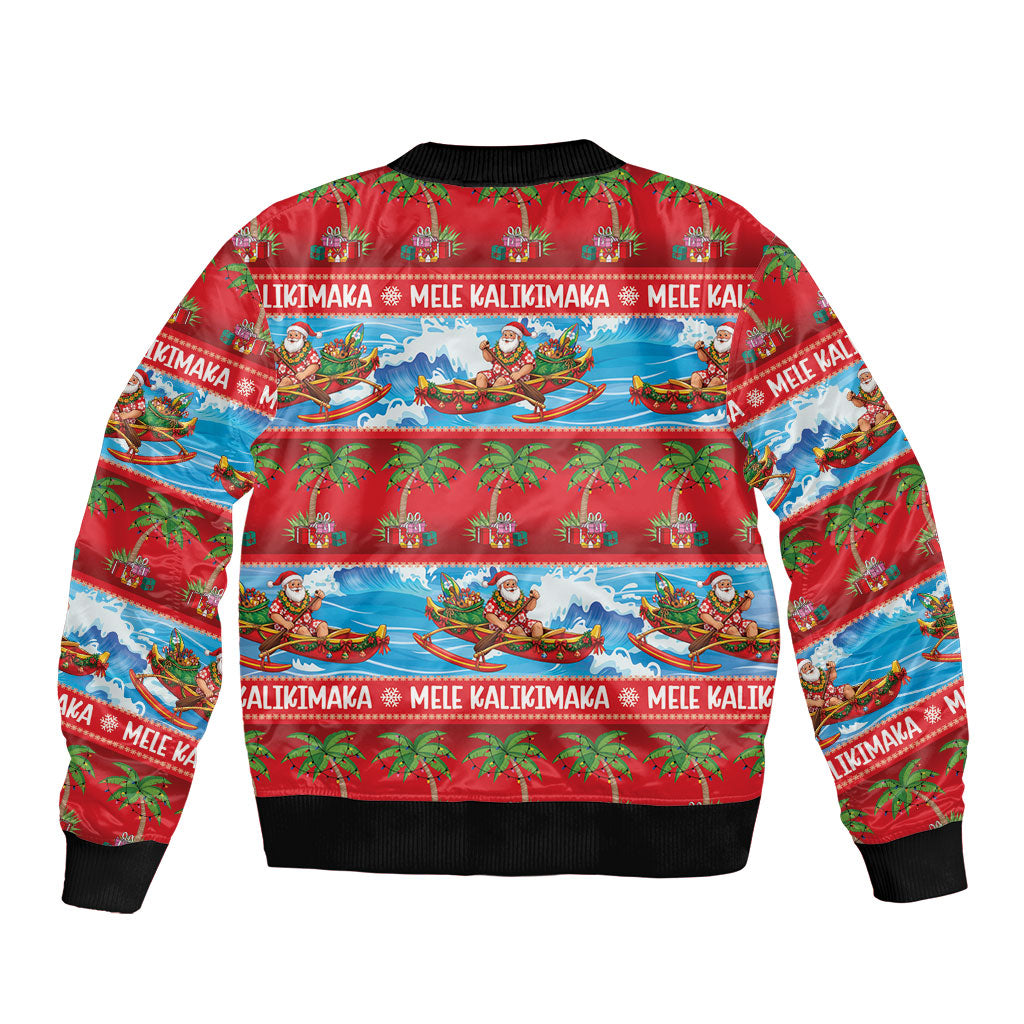 Hawaii Mele Kalikimaka Sleeve Zip Bomber Jacket Outrigger Canoe Santa Festive Palm Seamless LT14 - Polynesian Pride