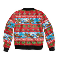 Hawaii Mele Kalikimaka Sleeve Zip Bomber Jacket Outrigger Canoe Santa Festive Palm Seamless LT14 - Polynesian Pride