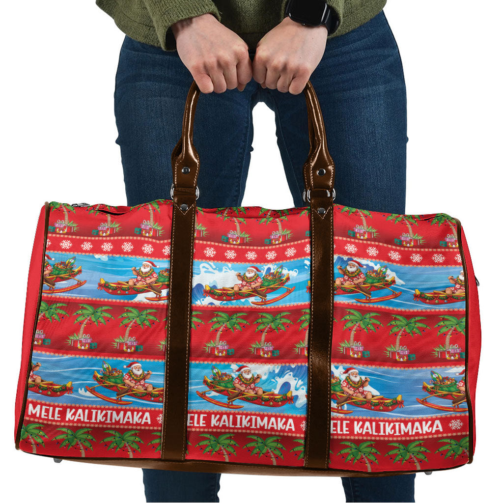 Hawaii Mele Kalikimaka Travel Bag Outrigger Canoe Santa Festive Palm Seamless LT14 Red - Polynesian Pride