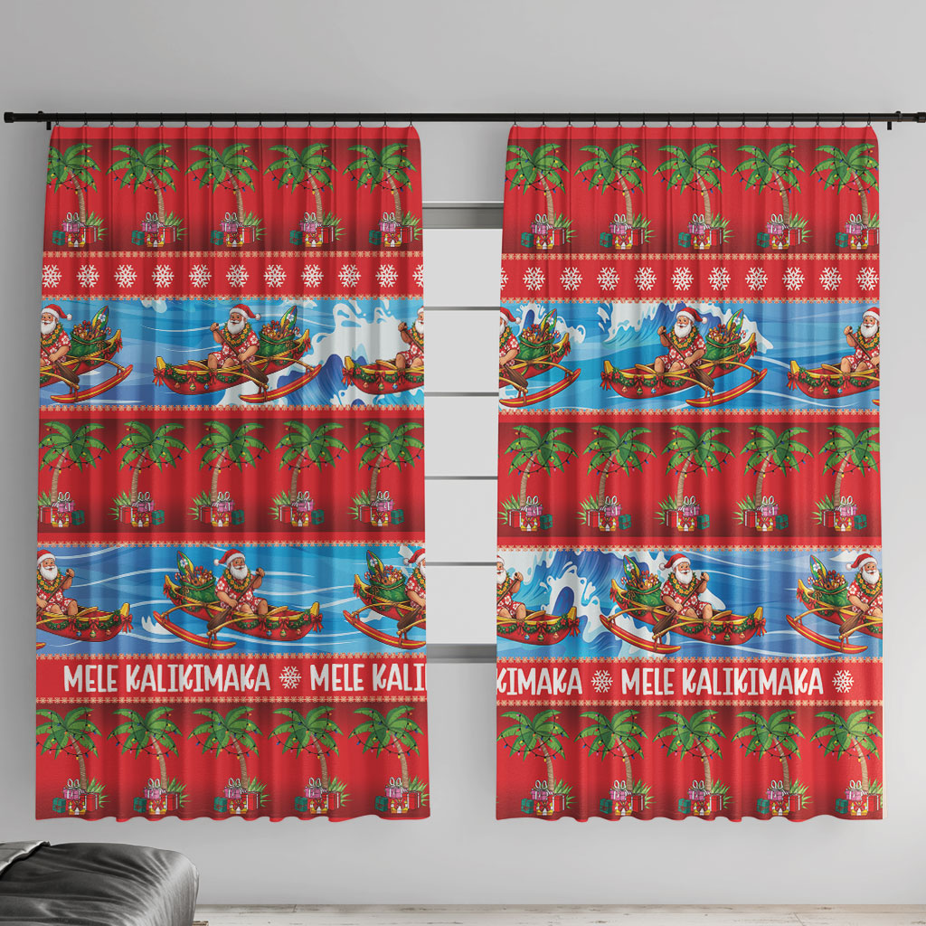 Hawaii Mele Kalikimaka Window Curtain Outrigger Canoe Santa Festive Palm Seamless LT14 With Hooks Red - Polynesian Pride