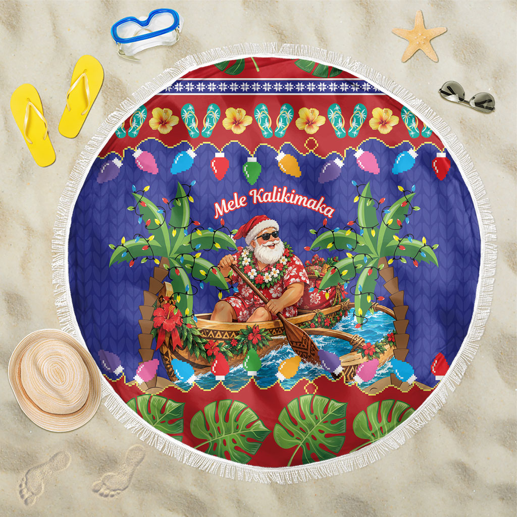 Santa Claus In Outrigger Canoe Hawaii Christmas Beach Blanket Mele Kalikimaka Hawaiian Tropical Vibes LT14 One Size 150cm Blue - Polynesian Pride