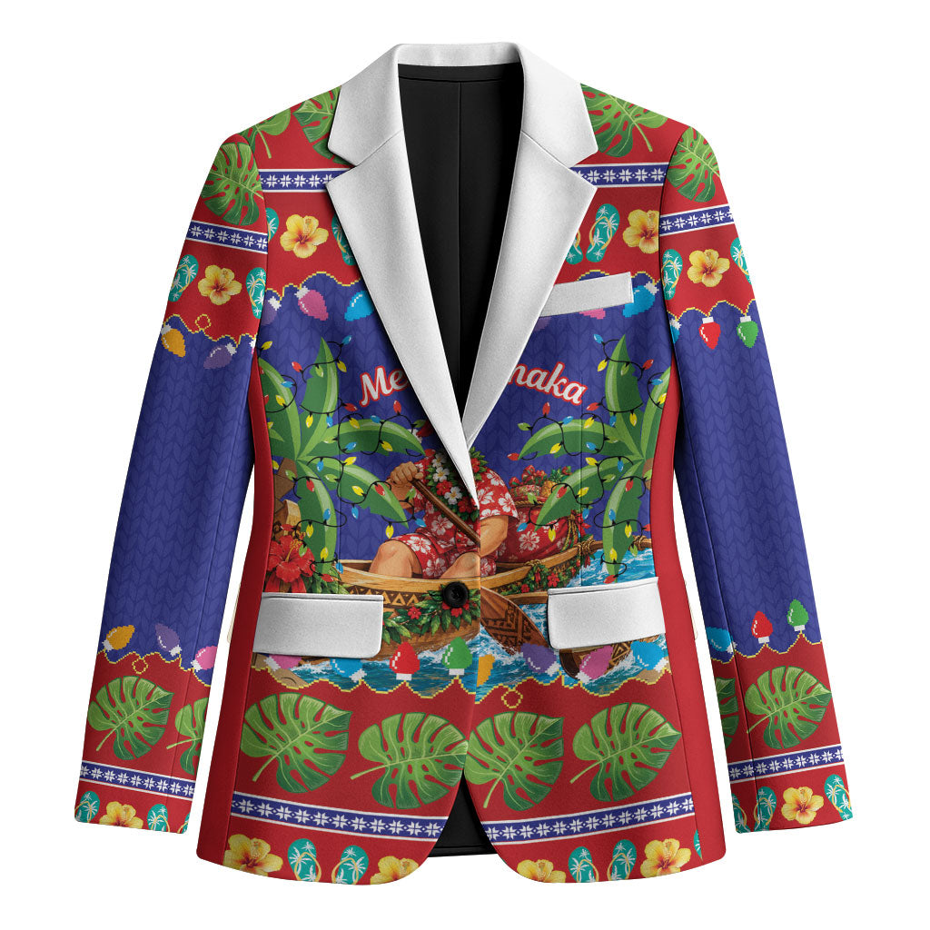 Santa Claus In Outrigger Canoe Hawaii Christmas Blazer Mele Kalikimaka Hawaiian Tropical Vibes