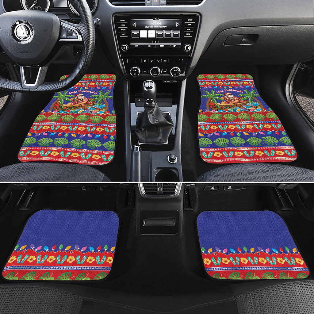 Santa Claus In Outrigger Canoe Hawaii Christmas Car Mats Mele Kalikimaka Hawaiian Tropical Vibes LT14 Set 4pcs Blue - Polynesian Pride