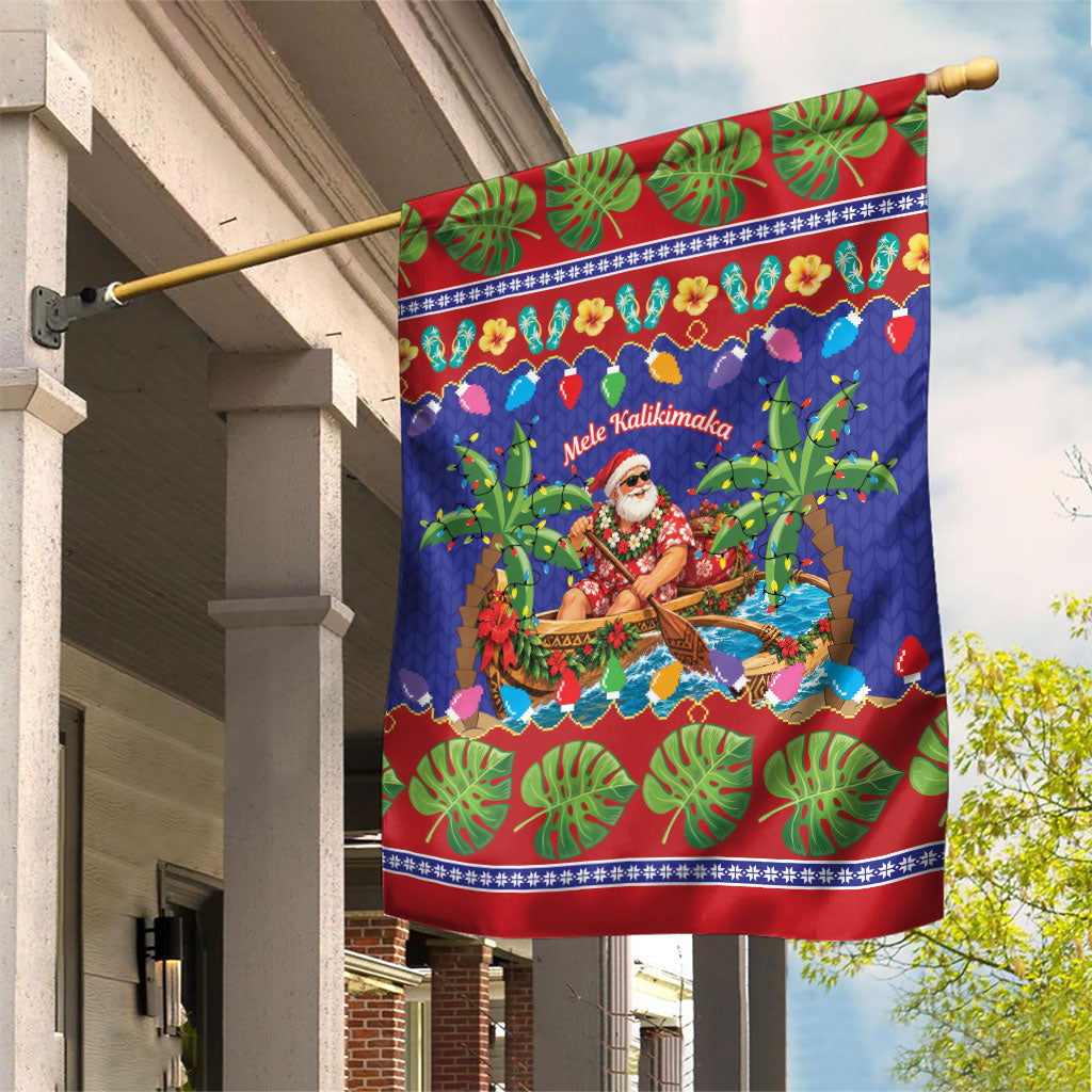 Santa Claus In Outrigger Canoe Hawaii Christmas Garden Flag Mele Kalikimaka Hawaiian Tropical Vibes LT14 House Flag Blue - Polynesian Pride