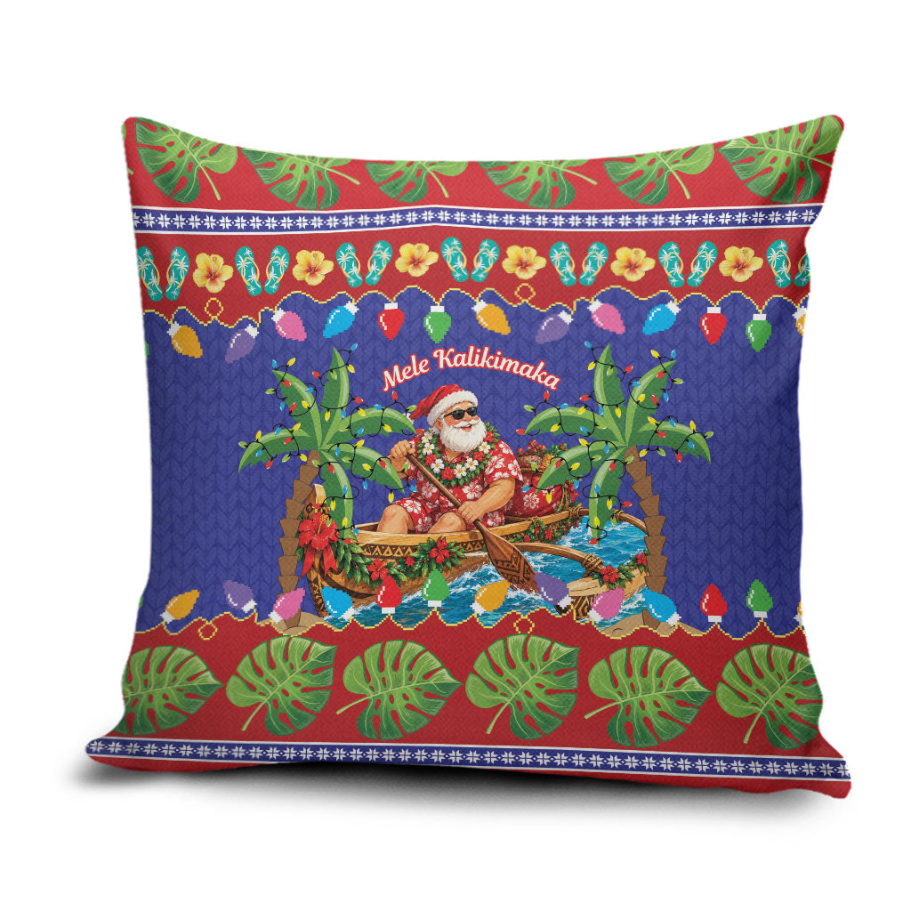 Santa Claus In Outrigger Canoe Hawaii Christmas Pillow Cover Mele Kalikimaka Hawaiian Tropical Vibes LT14 Blue - Polynesian Pride