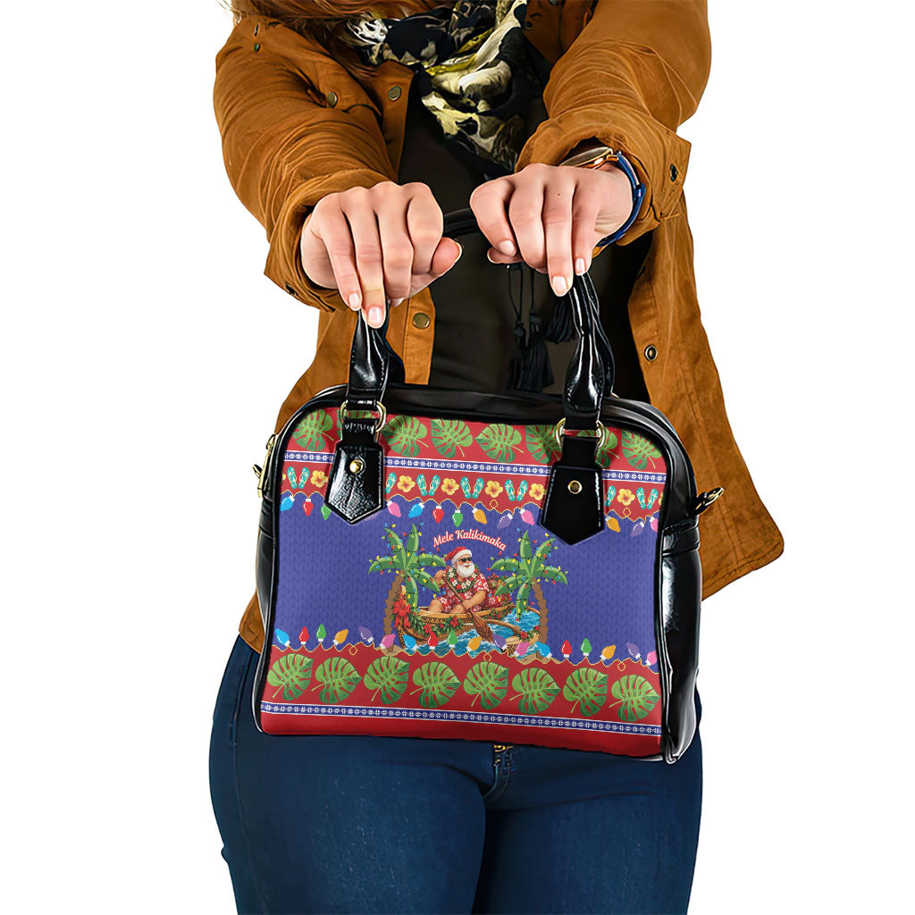 Santa Claus In Outrigger Canoe Hawaii Christmas Shoulder Handbag Mele Kalikimaka Hawaiian Tropical Vibes LT14 One Size Blue - Polynesian Pride