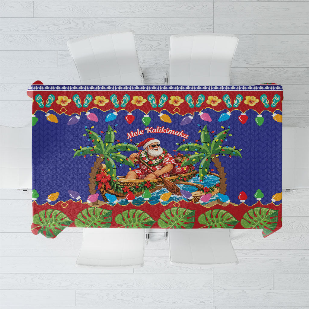 Santa Claus In Outrigger Canoe Hawaii Christmas Tablecloth Mele Kalikimaka Hawaiian Tropical Vibes LT14 Blue - Polynesian Pride