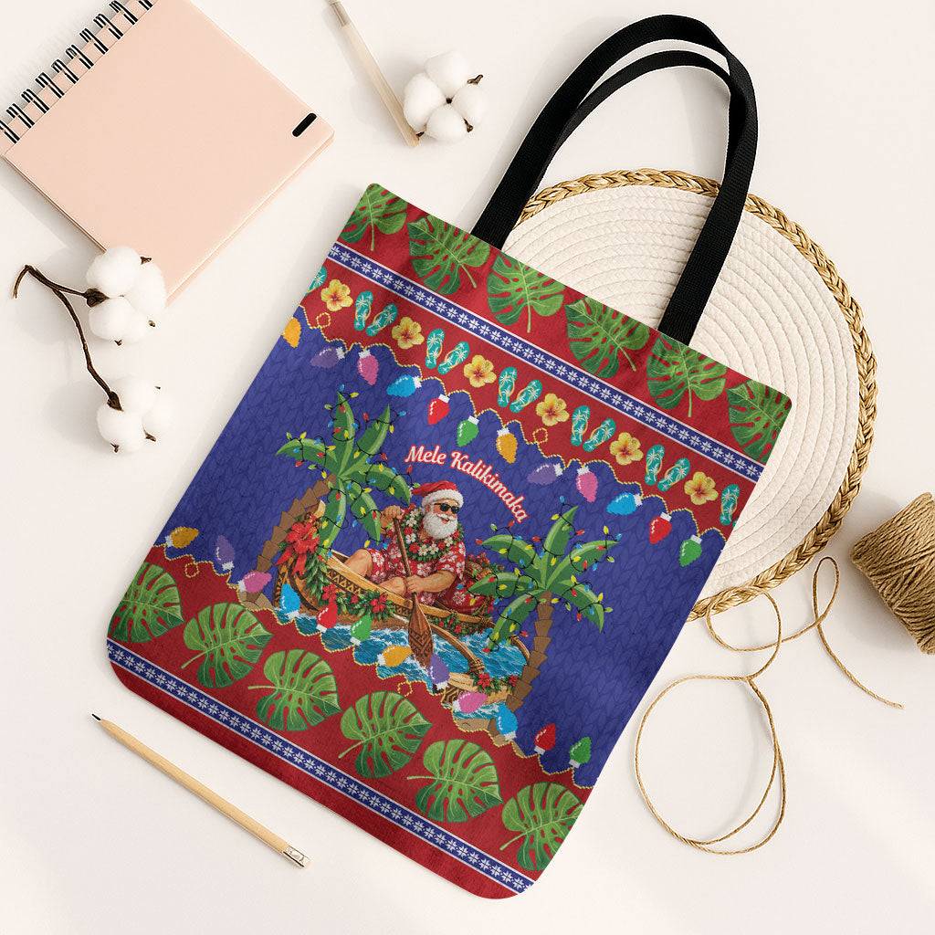 Santa Claus In Outrigger Canoe Hawaii Christmas Tote Bag Mele Kalikimaka Hawaiian Tropical Vibes LT14 Black Strap One Size Blue - Polynesian Pride