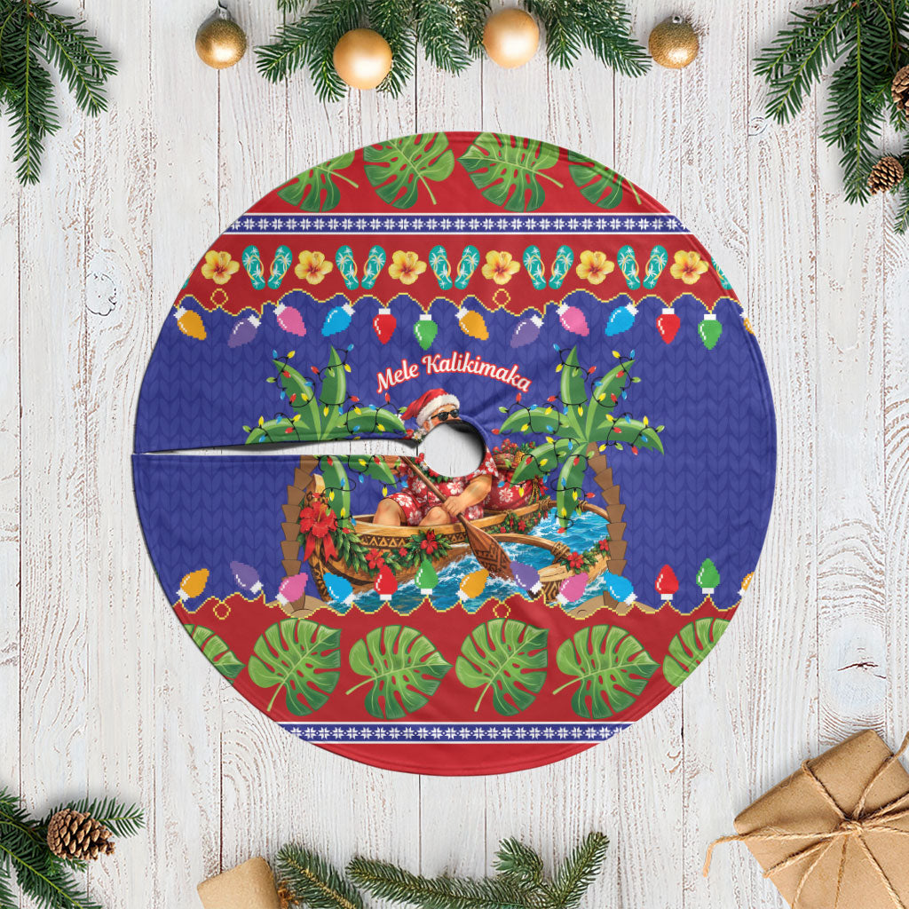 Santa Claus In Outrigger Canoe Hawaii Christmas Tree Skirt Mele Kalikimaka Hawaiian Tropical Vibes LT14 Casual Blue - Polynesian Pride