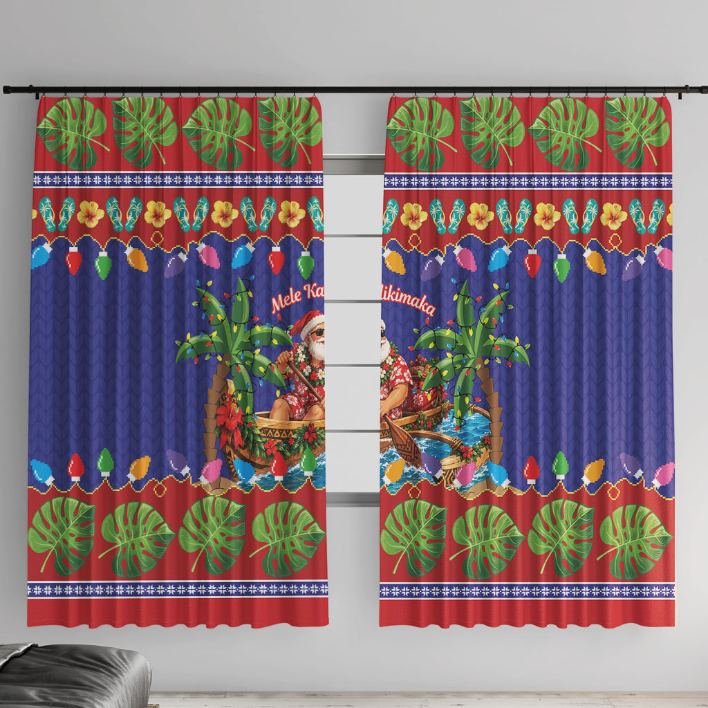 Santa Claus In Outrigger Canoe Hawaii Christmas Window Curtain Mele Kalikimaka Hawaiian Tropical Vibes LT14 With Hooks Blue - Polynesian Pride