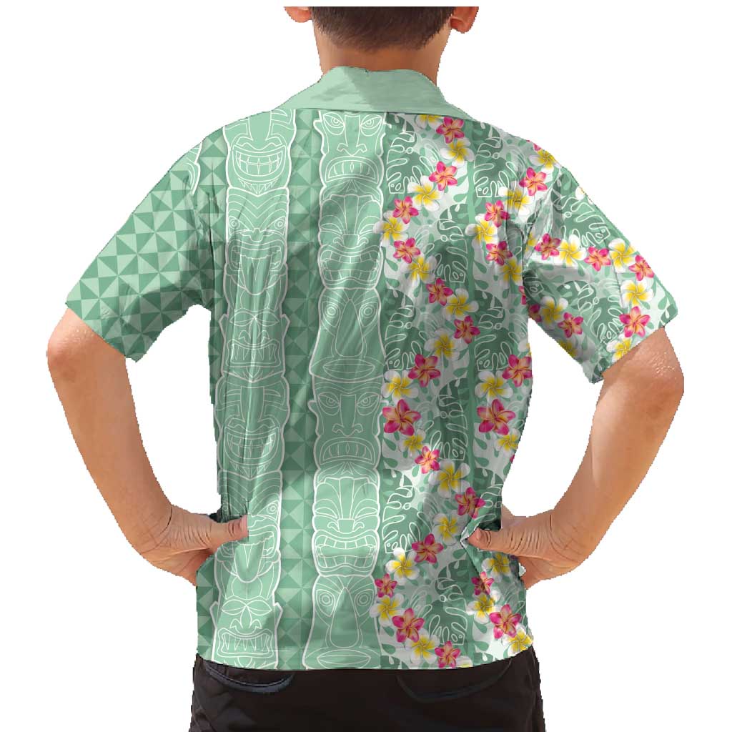 Menthol Green Aloha Hawaii Tiki Family Matching Mermaid Dress and Hawaiian Shirt Tropical Plumeria - Seamless Style