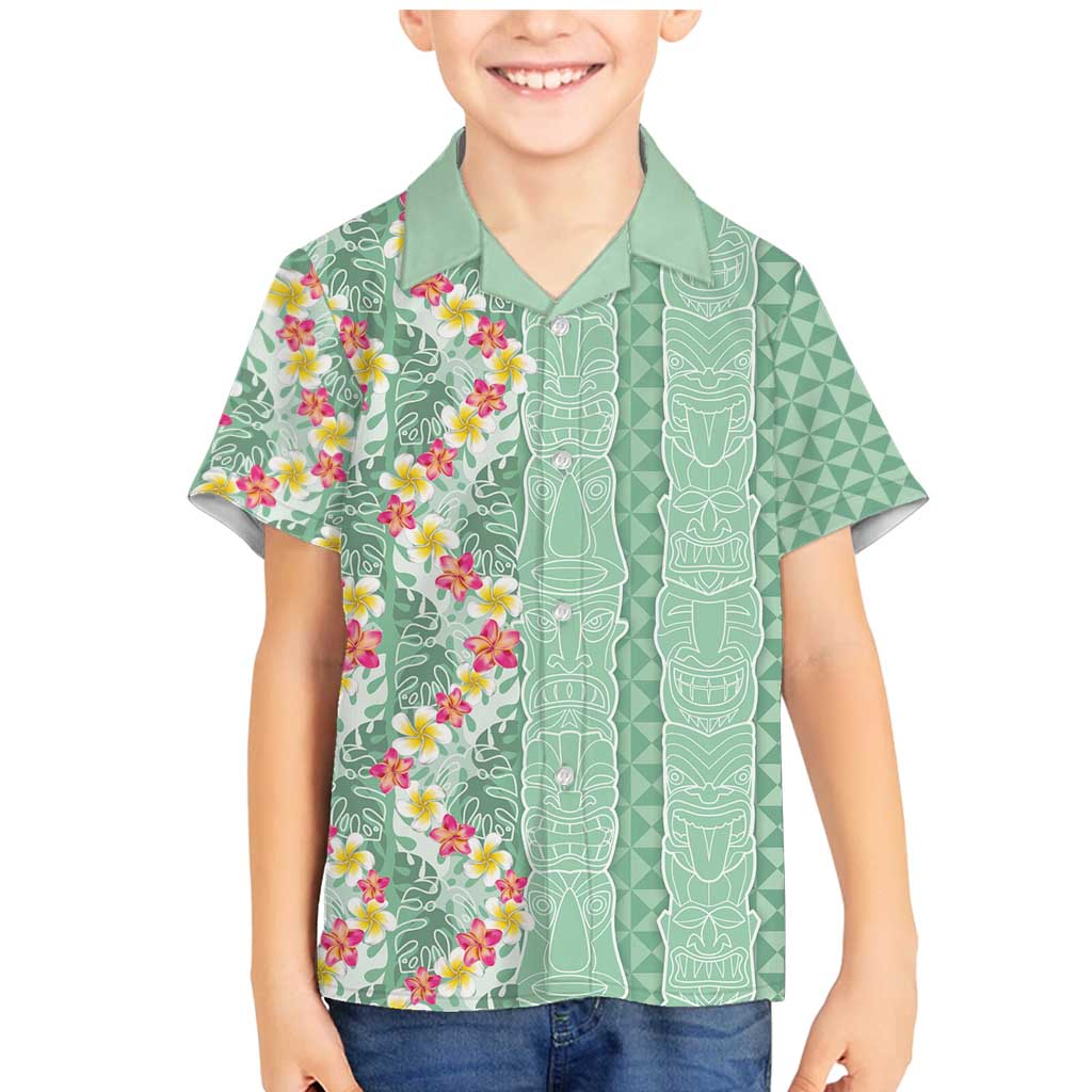 Menthol Green Aloha Hawaii Tiki Family Matching Mermaid Dress and Hawaiian Shirt Tropical Plumeria - Seamless Style