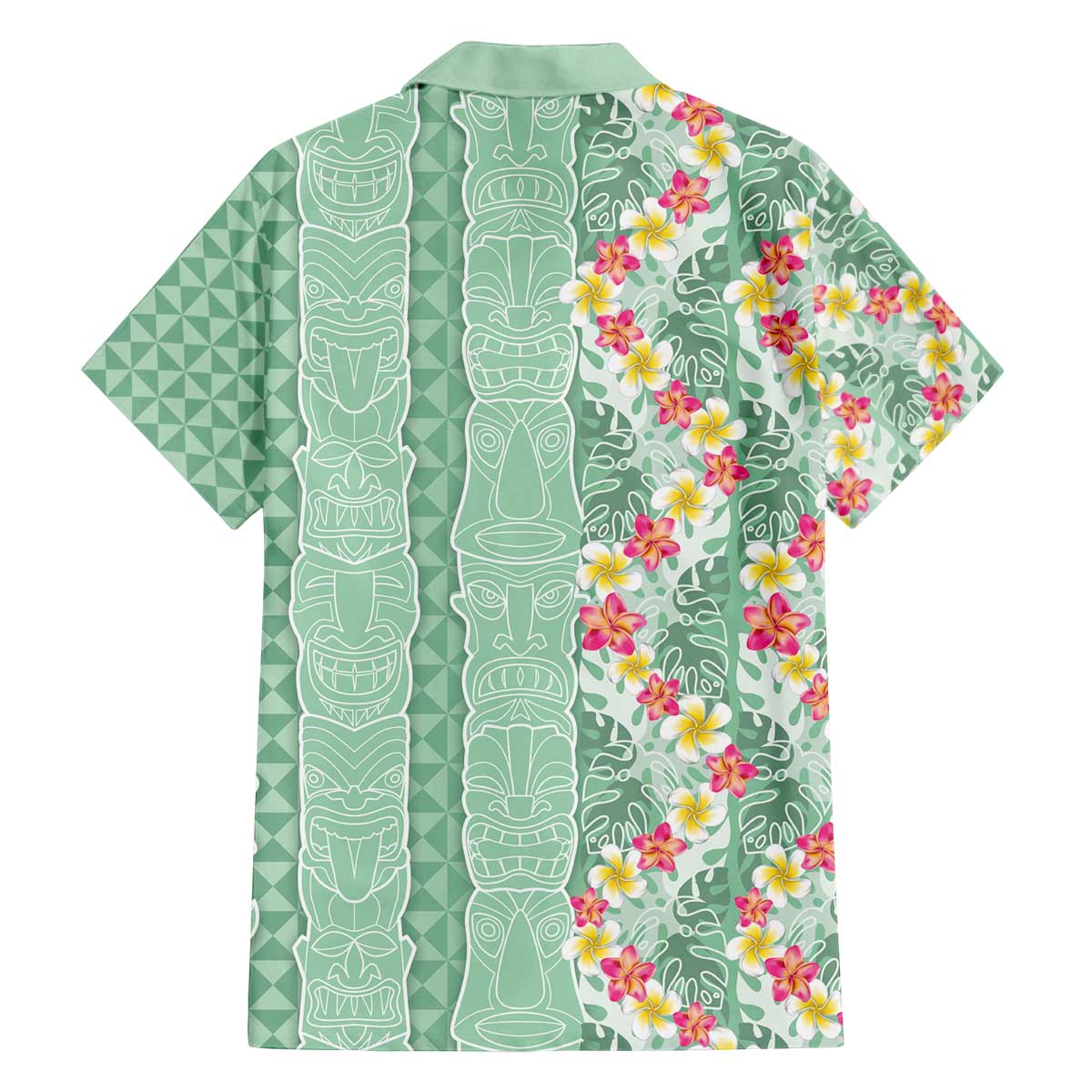 Menthol Green Aloha Hawaii Tiki Family Matching Off The Shoulder Long Sleeve Dress and Hawaiian Shirt Tropical Plumeria - Seamless Style LT14 - Polynesian Pride