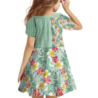 Menthol Green Aloha Hawaii Tiki Family Matching Off Shoulder Short Dress and Hawaiian Shirt Tropical Plumeria - Seamless Style LT14 - Polynesian Pride