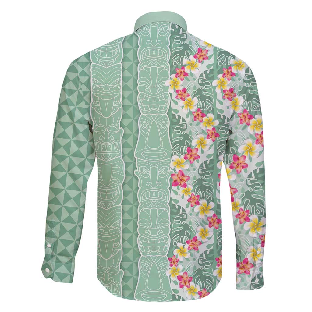 Menthol Green Aloha Hawaii Tiki Family Matching Off Shoulder Short Dress and Hawaiian Shirt Tropical Plumeria - Seamless Style LT14 - Polynesian Pride