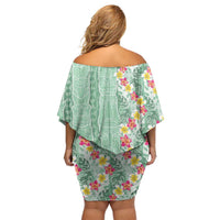 Menthol Green Aloha Hawaii Tiki Family Matching Off Shoulder Short Dress and Hawaiian Shirt Tropical Plumeria - Seamless Style LT14 - Polynesian Pride